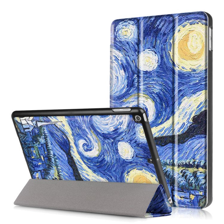 Pattern Printing Tri-fold Stand Leather Table Shell for iPad 9.7 (2018) / 9.7 (2017) - Starry Night Oil Painting-1