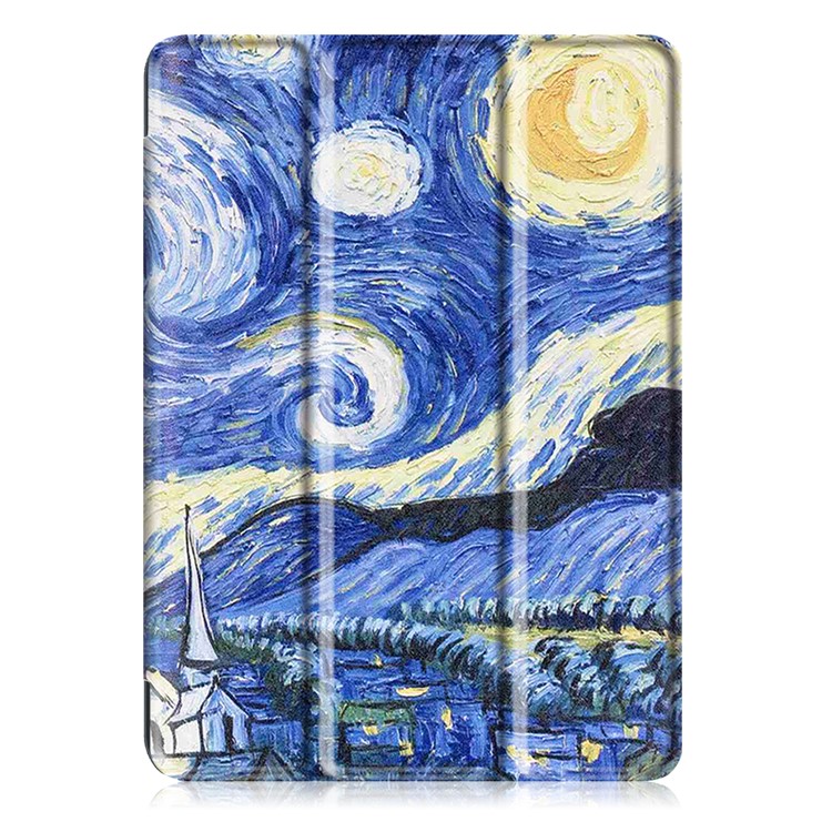Pattern Printing Tri-fold Stand Leather Table Shell for iPad 9.7 (2018) / 9.7 (2017) - Starry Night Oil Painting-2