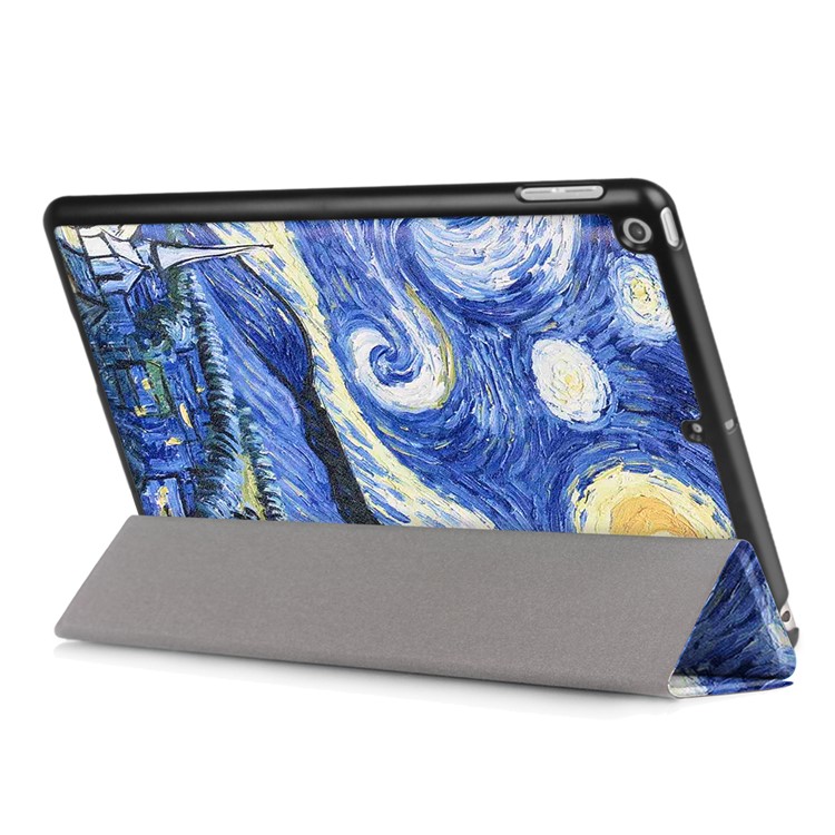 Pattern Printing Tri-fold Stand Leather Table Shell for iPad 9.7 (2018) / 9.7 (2017) - Starry Night Oil Painting-6