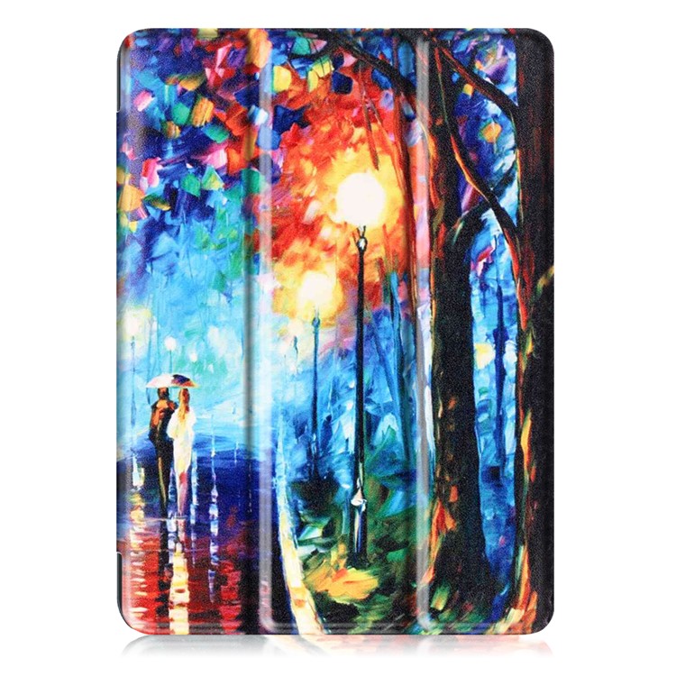 Pattern Printing Leather Tri-fold Stand Protection Case for iPad 9.7 (2018) / 9.7 (2017) - Rainy Night Oil Painting-2