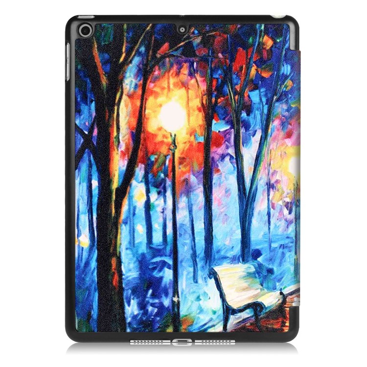 Pattern Printing Leather Tri-fold Stand Protection Case for iPad 9.7 (2018) / 9.7 (2017) - Rainy Night Oil Painting-3
