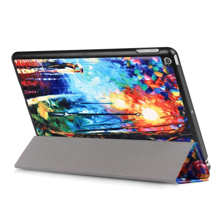 Pattern Printing Leather Tri-fold Stand Protection Case for iPad 9.7 (2018) / 9.7 (2017) - Rainy Night Oil Painting-6
