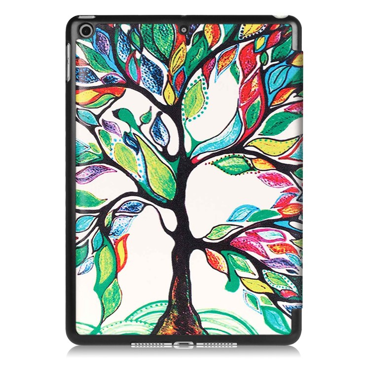 Pattern Printing Leather Tri-fold Stand Protection Cover for iPad 9.7 (2018) / 9.7 (2017) - Colored Tree Painting-3