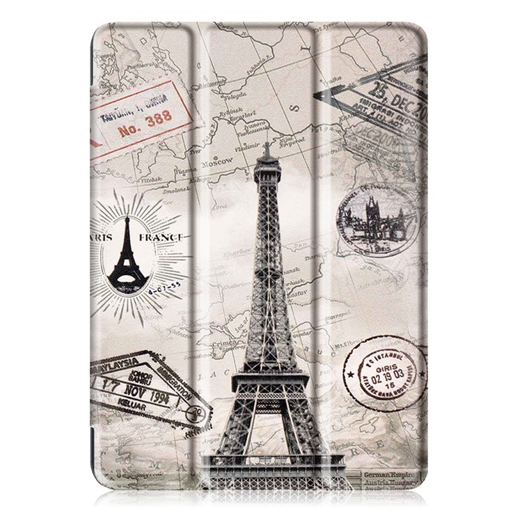 Pattern Printing Leather Tri-fold Stand Protection Shell for iPad 9.7 (2018) / 9.7 (2017) - Eiffel Tower and Map-2