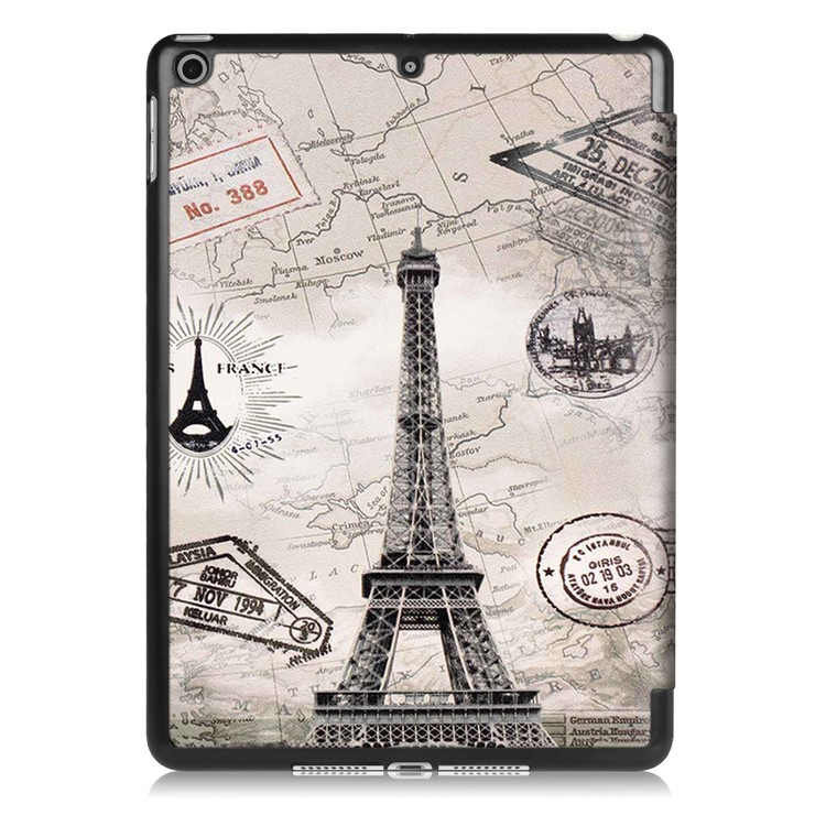 Pattern Printing Leather Tri-fold Stand Protection Shell for iPad 9.7 (2018) / 9.7 (2017) - Eiffel Tower and Map-3