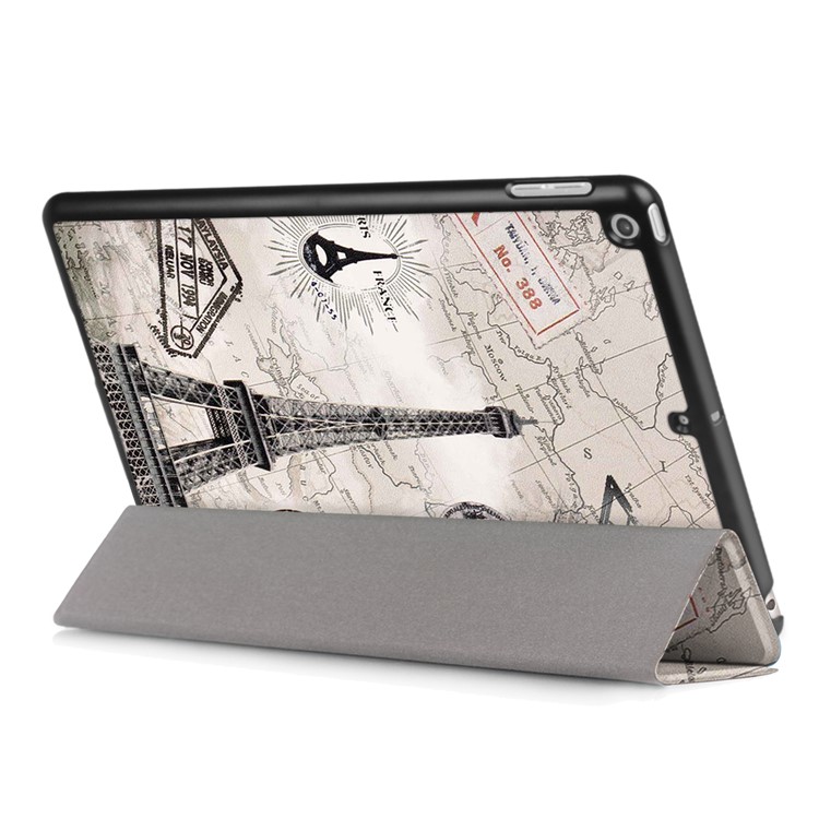 Pattern Printing Leather Tri-fold Stand Protection Shell for iPad 9.7 (2018) / 9.7 (2017) - Eiffel Tower and Map-6