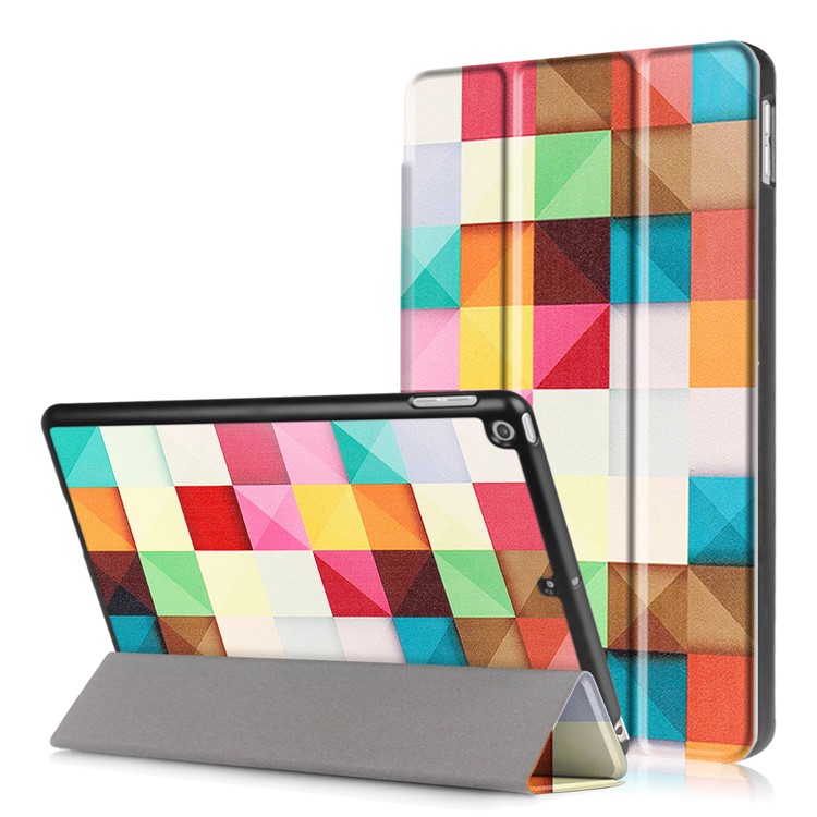 Pattern Printing Tri-fold Stand PU Leather Case Cover for iPad 9.7 (2018) / 9.7 (2017) - Colorful Triangle Grid-1
