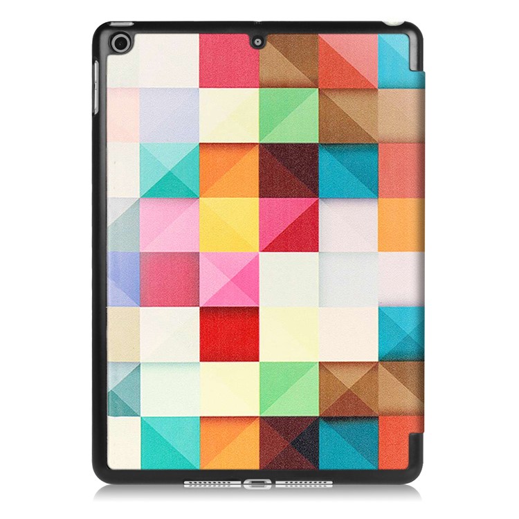 Pattern Printing Tri-fold Stand PU Leather Case Cover for iPad 9.7 (2018) / 9.7 (2017) - Colorful Triangle Grid-3