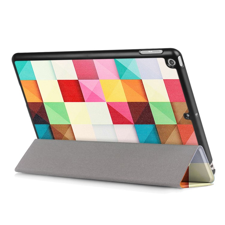 Pattern Printing Tri-fold Stand PU Leather Case Cover for iPad 9.7 (2018) / 9.7 (2017) - Colorful Triangle Grid-6