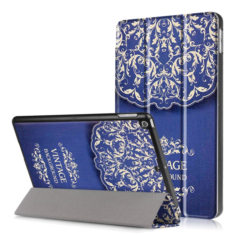 Copertina di copertura in cuoio per trippiedi con stampa a motivi Shell per iPad 9.7 (2017) - Vintage Flower Pattern-1