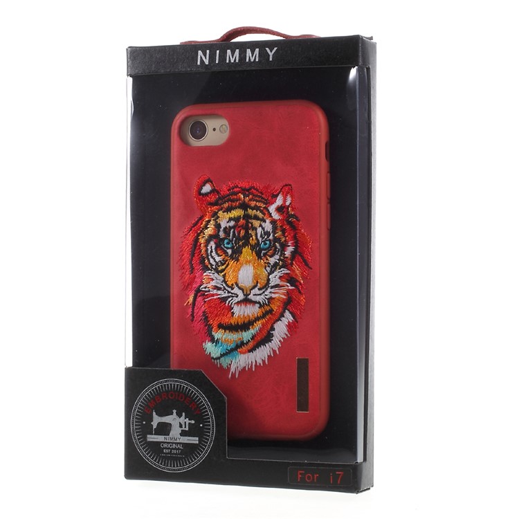 NIMMY Embroidery Luminous PU Leather Coated Hard Phone Case for iPhone 8 / iPhone 7 4.7 inch - Tiger-7