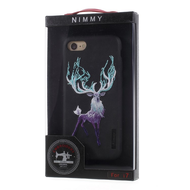 NIMMY Embroidery Luminous PU Leather Coated Hard Back Casing for iPhone 8 / iPhone 7 4.7 inch - Antelope-7