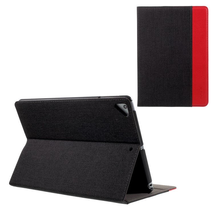 MUTURAL Contrast Color PU Leather Protection Case Shell with Stand for iPad 9.7 (2017) / iPad Pro 9.7 / Air 2 / Air - Black-2