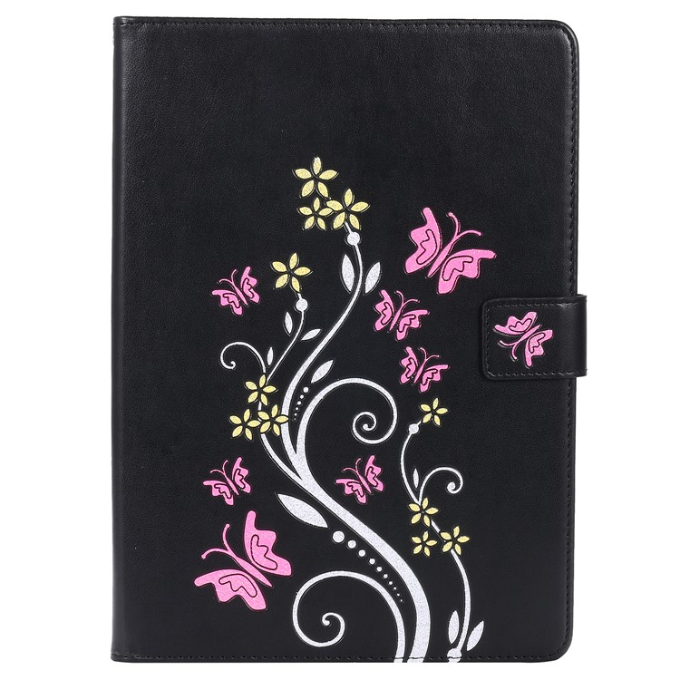 Smart Glittery Imprint Wallet Stand Leather Tablet Case for iPad 9.7 inch (2017) - Black-1