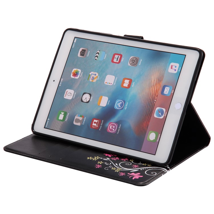 Smart Glittery Imprint Wallet Stand Leather Tablet Case for iPad 9.7 inch (2017) - Black-6