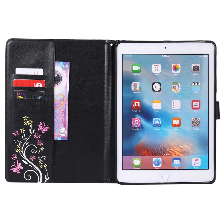 Smart Glittery Imprint Wallet Stand Leather Tablet Case for iPad 9.7 inch (2017) - Black-7