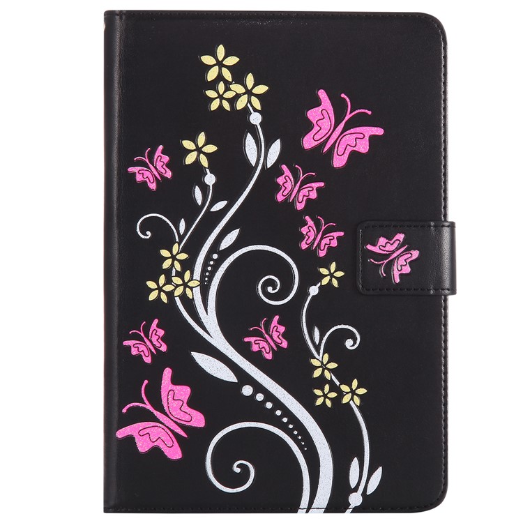 Auto-wake/sleep Glitter Imprinted Butterfly Flower Wallet Leather Case with Stand for iPad mini 5 - Black-1