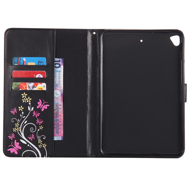 Auto-wake/sleep Glitter Imprinted Butterfly Flower Wallet Leather Case with Stand for iPad mini 5 - Black-3