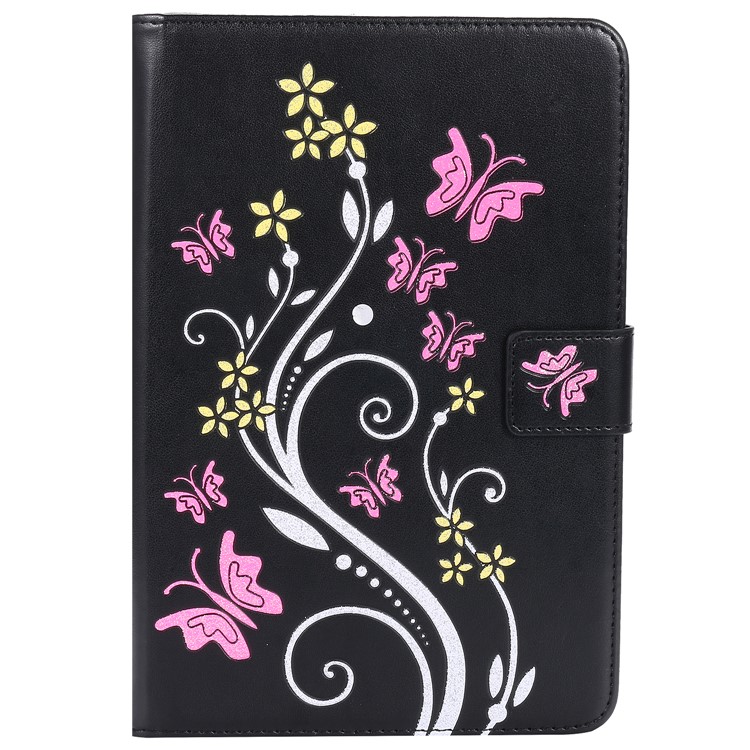 Auto-wake/sleep Glitter Imprinted Butterfly Flower Wallet Leather Case with Stand for iPad Mini 3 2 1 - Black-1