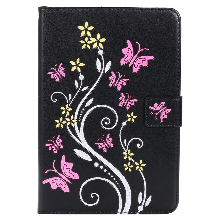 For iPad mini 4 Glittery Powder Imprint Butterfly Flower Leather Smart Shell for iPad mini 4 - Black-1