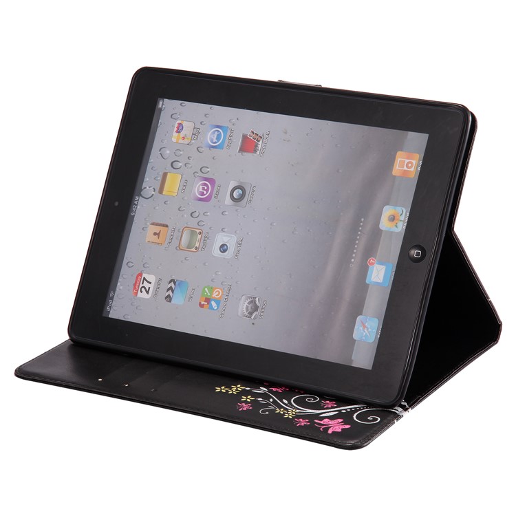 Auto-wake/sleep Glitter Imprinted Butterfly Flower Wallet Leather Case with Stand for iPad 2 / 3 / 4 - Black-6