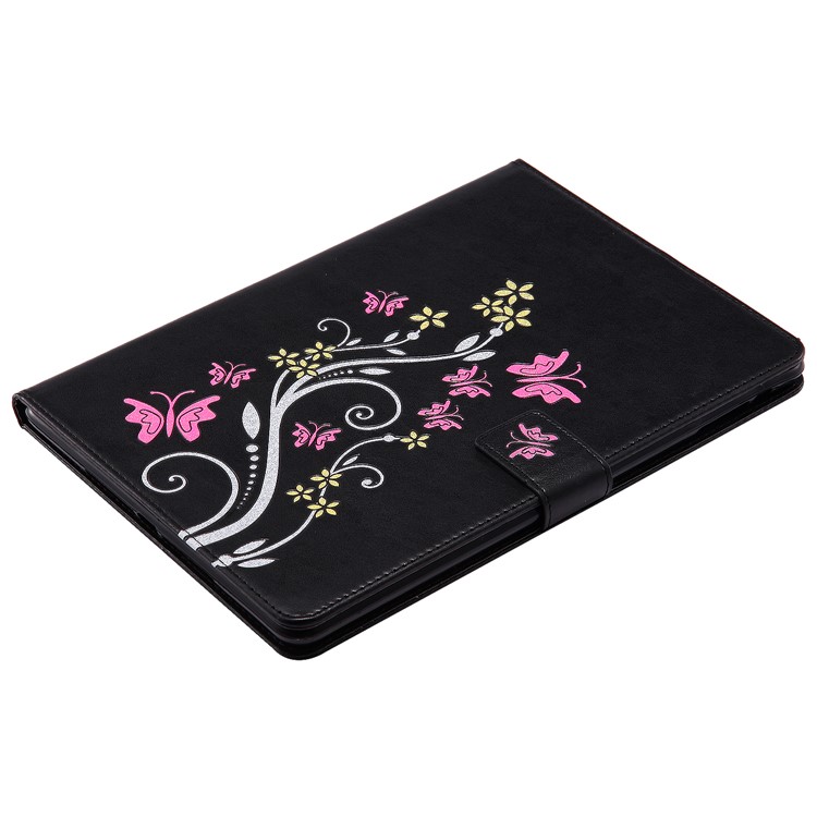For iPad Air Glittery Powder Imprint Butterfly Flower Leather Smart Cover - Black-3