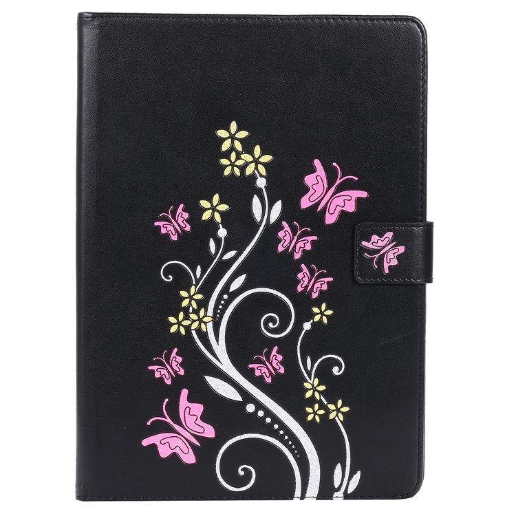 Auto-wake/sleep Glitter Imprinted Butterfly Flower Wallet Leather Case with Stand for iPad Air 2 - Black-1