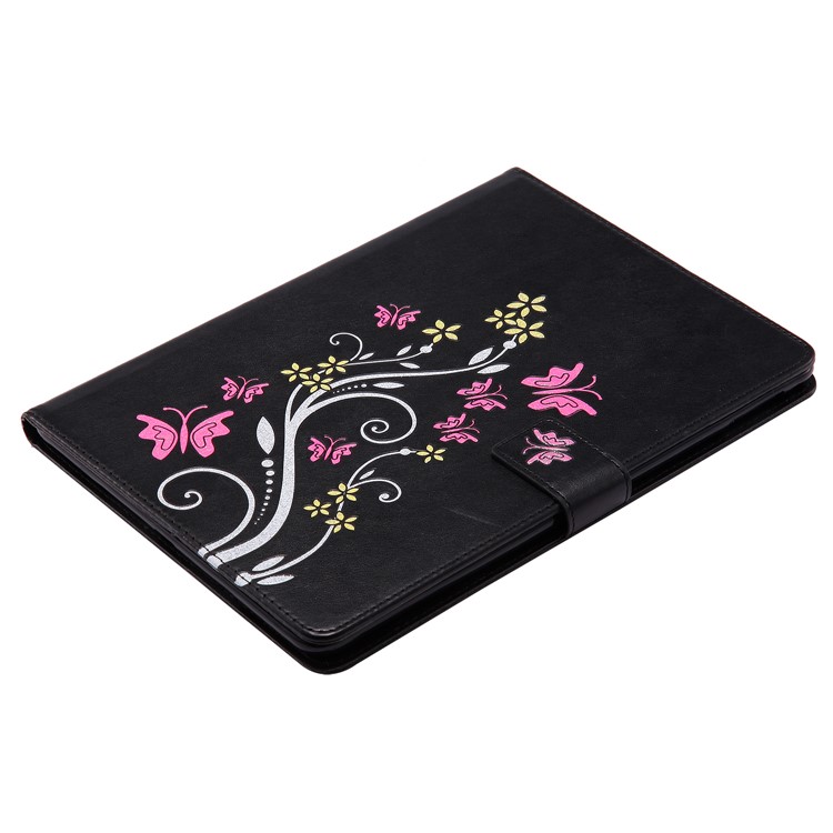 Auto-wake/sleep Glitter Imprinted Butterfly Flower Wallet Leather Case with Stand for iPad Air 2 - Black-3