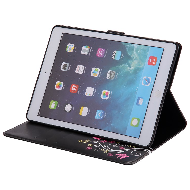Auto-wake/sleep Glitter Imprinted Butterfly Flower Wallet Leather Case with Stand for iPad Air 2 - Black-6