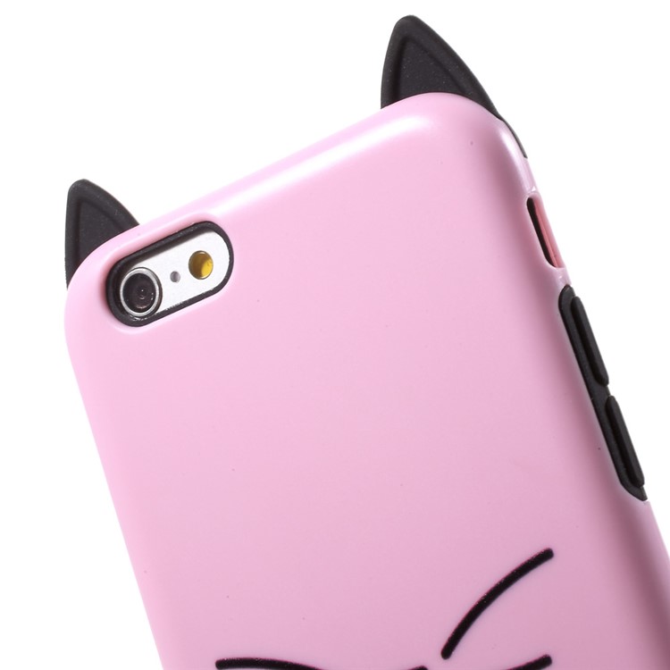 Moustach Cat TPU + PC Finger Ring Kickstand Back Case for iPhone 6 6s - Pink-7