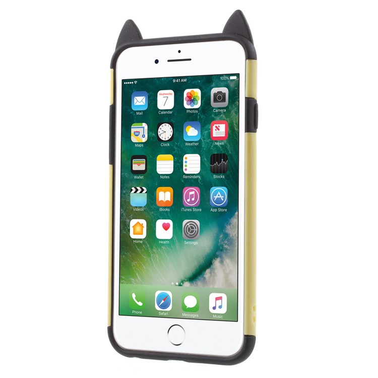 3D Bearded Cat PC+TPU Combo Mobile Cover with Ring Holder for iPhone 7 - Yellow-2