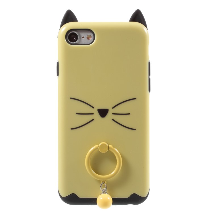 3D Bearded Cat PC+TPU Combo Mobile Cover with Ring Holder for iPhone 7 - Yellow-3