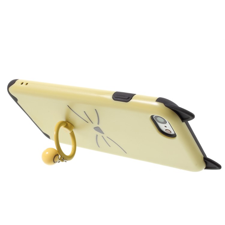 3D Bearded Cat PC+TPU Combo Mobile Cover with Ring Holder for iPhone 7 - Yellow-5