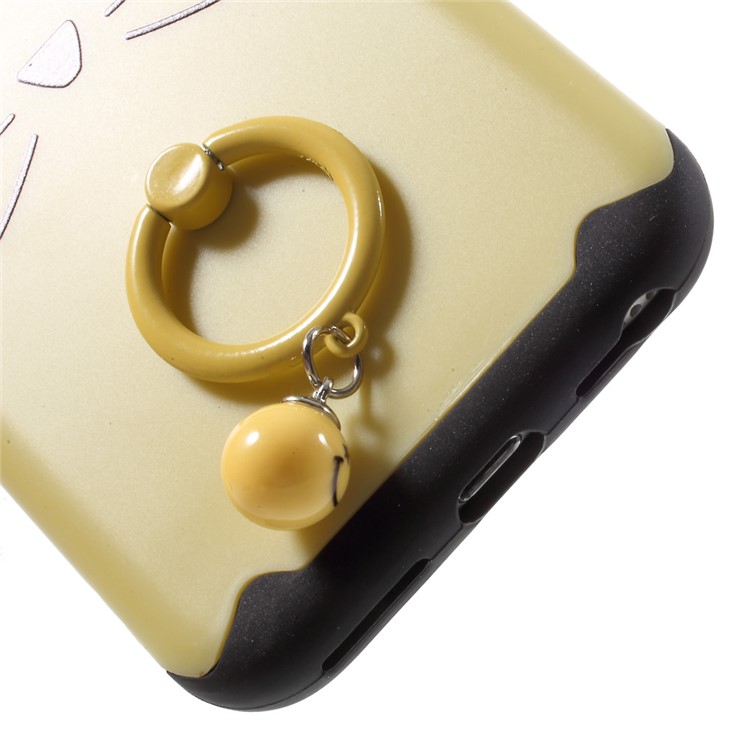 3D Bearded Cat PC+TPU Combo Mobile Cover with Ring Holder for iPhone 7 - Yellow-6