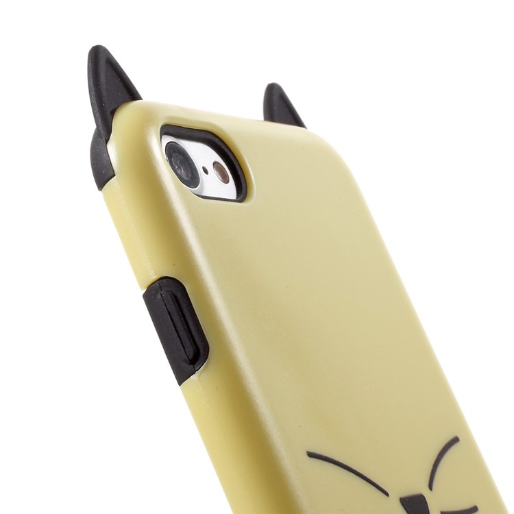3D Bearded Cat PC+TPU Combo Mobile Cover with Ring Holder for iPhone 7 - Yellow-7
