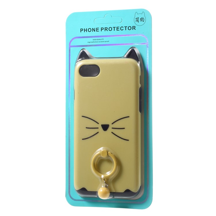 3D Bearded Cat PC+TPU Combo Mobile Cover with Ring Holder for iPhone 7 - Yellow-9