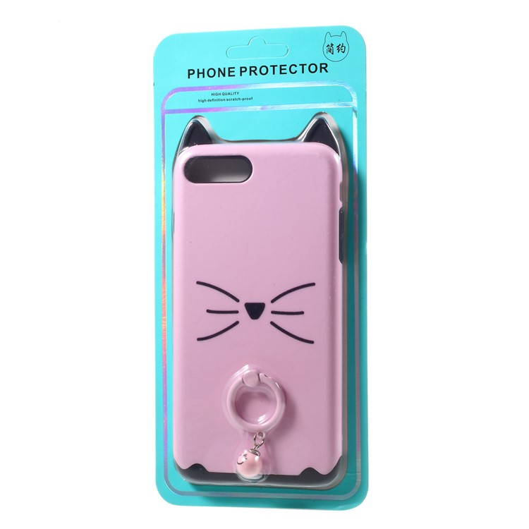 Mustache Cat PC+TPU Case with Metal Ring Stand for iPhone 7 Plus 5.5 inch - Pink-10