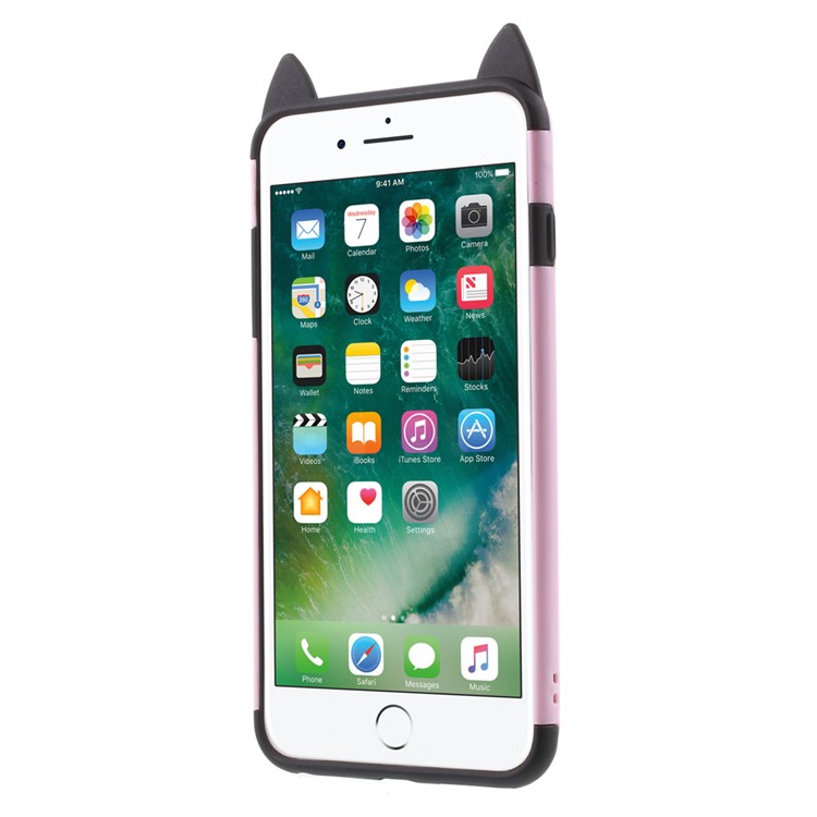 Mustache Cat PC+TPU Case with Metal Ring Stand for iPhone 7 Plus 5.5 inch - Pink-2