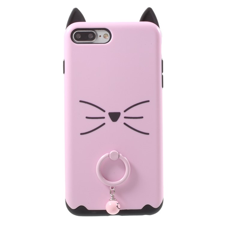 Mustache Cat PC+TPU Case with Metal Ring Stand for iPhone 7 Plus 5.5 inch - Pink-3