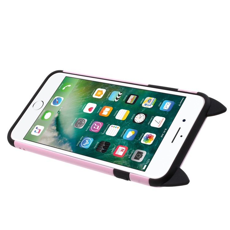 Mustache Cat PC+TPU Case with Metal Ring Stand for iPhone 7 Plus 5.5 inch - Pink-4