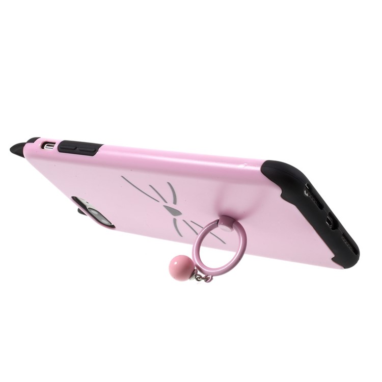 Mustache Cat PC+TPU Case with Metal Ring Stand for iPhone 7 Plus 5.5 inch - Pink-5