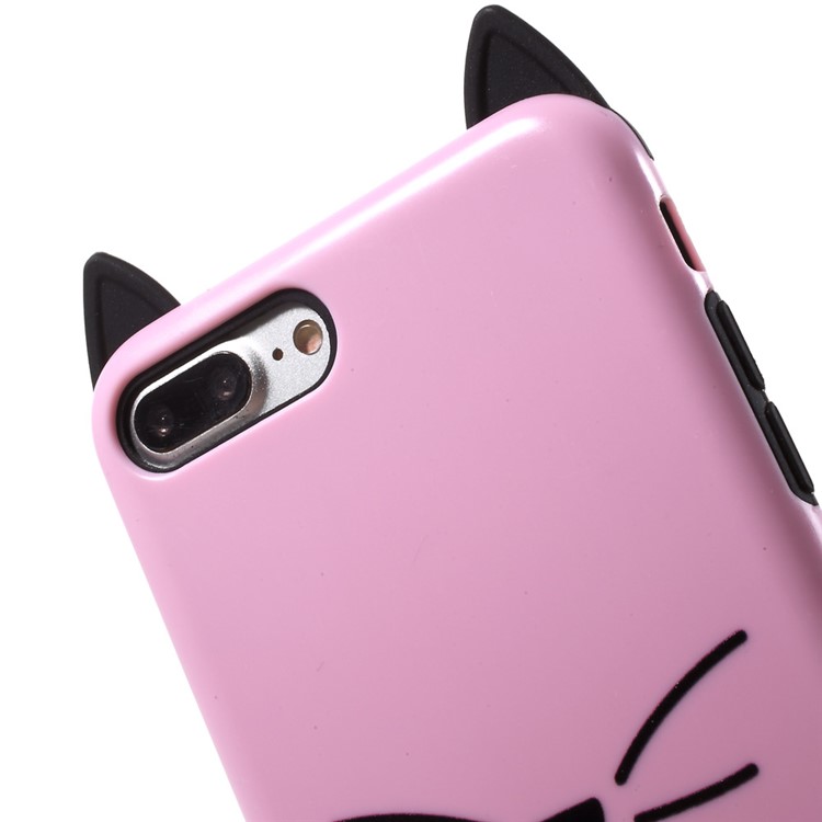 Mustache Cat PC+TPU Case with Metal Ring Stand for iPhone 7 Plus 5.5 inch - Pink-6