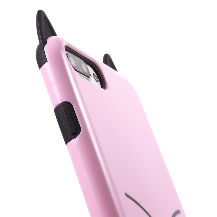 Mustache Cat PC+TPU Case with Metal Ring Stand for iPhone 7 Plus 5.5 inch - Pink-7