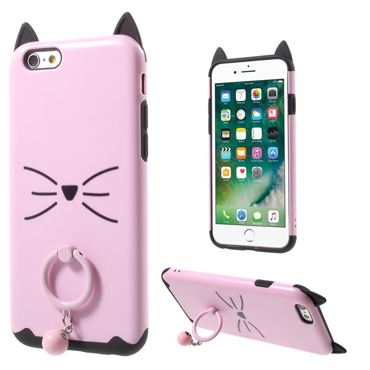 3D Bearded Cat PC+TPU Combo Mobile Shell with Ring Holder for iPhone 6 Plus / 6s Plus - Pink-1