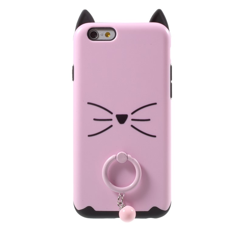 3D Bearded Cat PC+TPU Combo Mobile Shell with Ring Holder for iPhone 6 Plus / 6s Plus - Pink-3