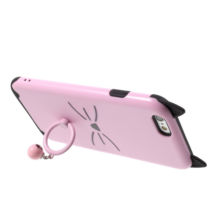 3D Bearded Cat PC+TPU Combo Mobile Shell with Ring Holder for iPhone 6 Plus / 6s Plus - Pink-5