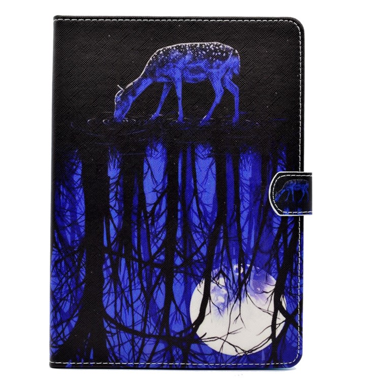 Pattern Printing Protective Leather Cover for iPad 9.7 (2018) / 9.7 (2017) - Sika Deer and Moonlight Reflection-1