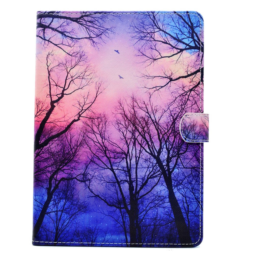 Card Holder Stand Patterned Leather Cover for iPad 9.7 (2018) / 9.7 (2017) - Birds Flying over the Woods-1