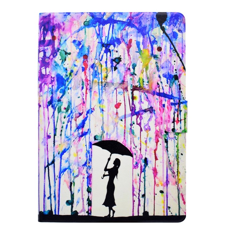 Pattern Printing Card Holder Leather Case for iPad Pro 10.5 (2017) - Watercolor Rain and Girl-1