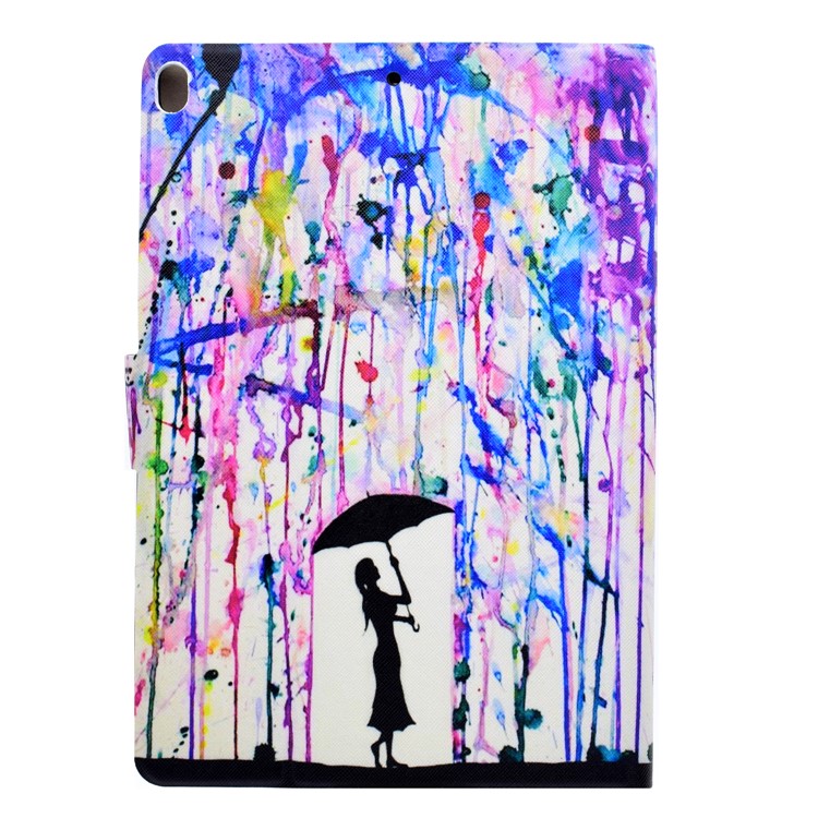 Pattern Printing Card Holder Leather Case for iPad Pro 10.5 (2017) - Watercolor Rain and Girl-2